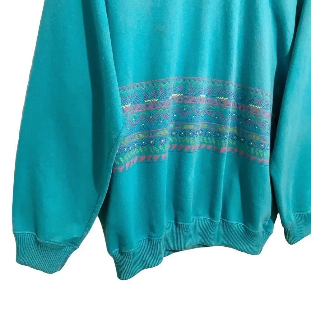 Vintage 90's Blast Yoke Patterned Elbow Length Sleeve Mock Neck Sweater in Small - Picture 5 of 11